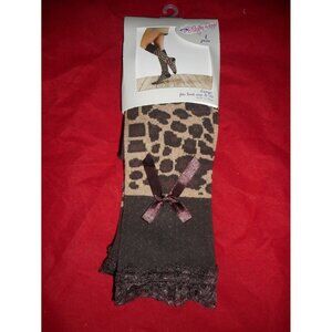 1 Pair Womens Blazin Roxx Knee High Socks Leopard Lace Top Fits Shoe 8-10